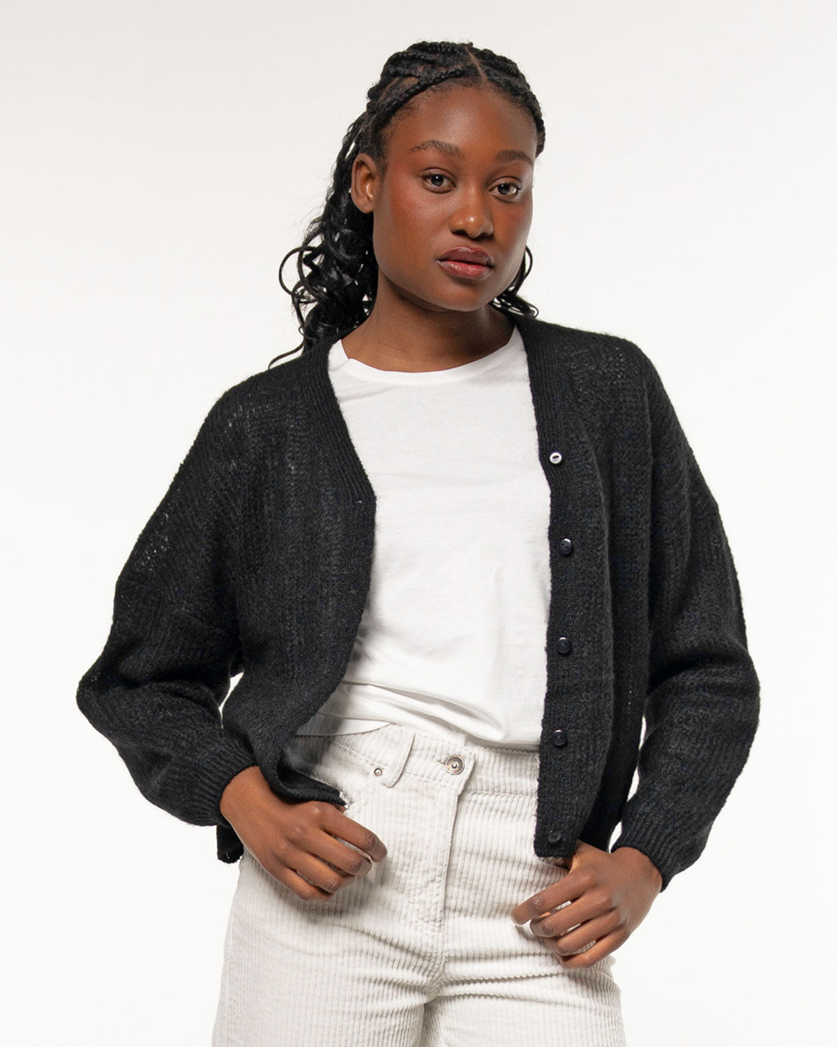 Alma & Lovis - leichte Strickjacke Alpaka schwarz