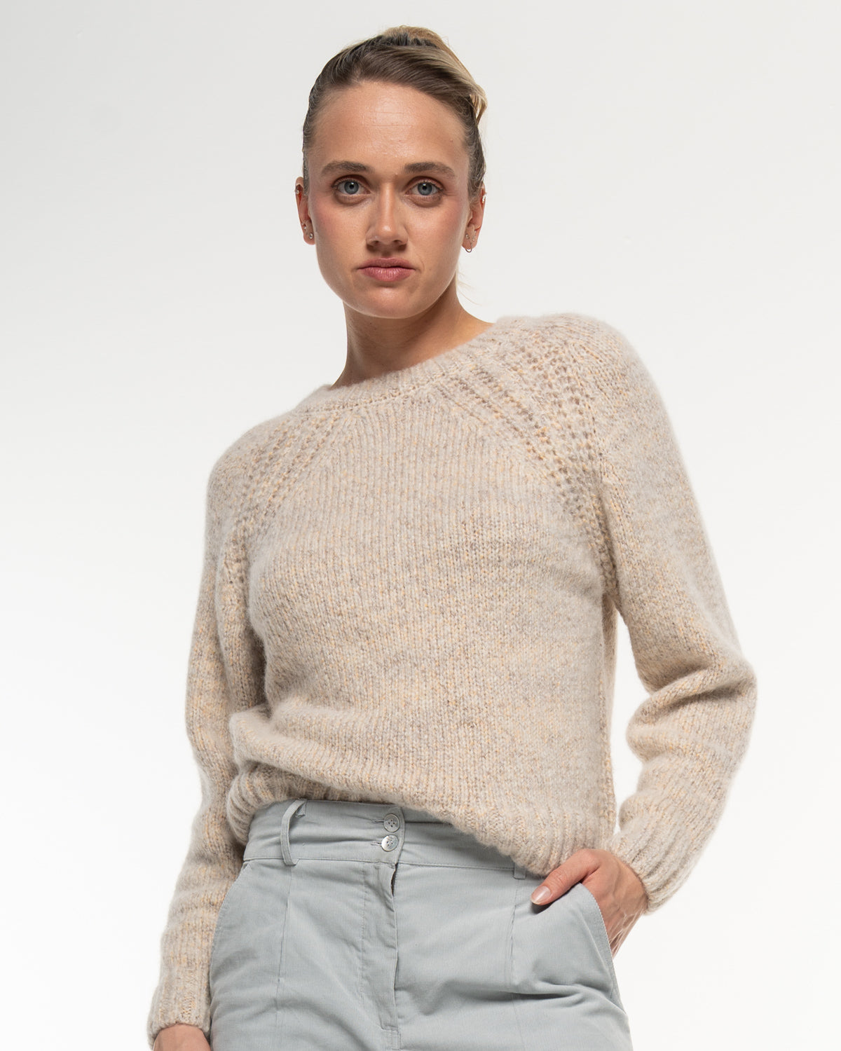 Alma & Lovis - Damen Strickpullover mit Wolle Beige