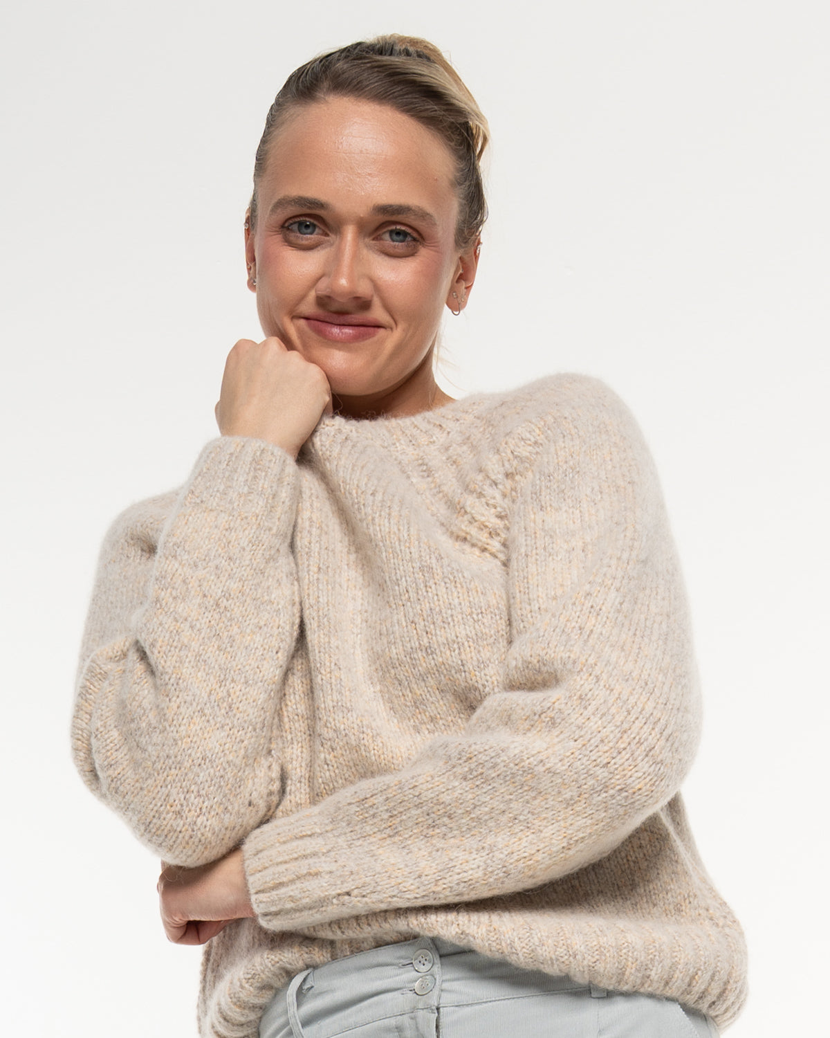 Alma & Lovis - Damen Strickpullover mit Wolle Beige