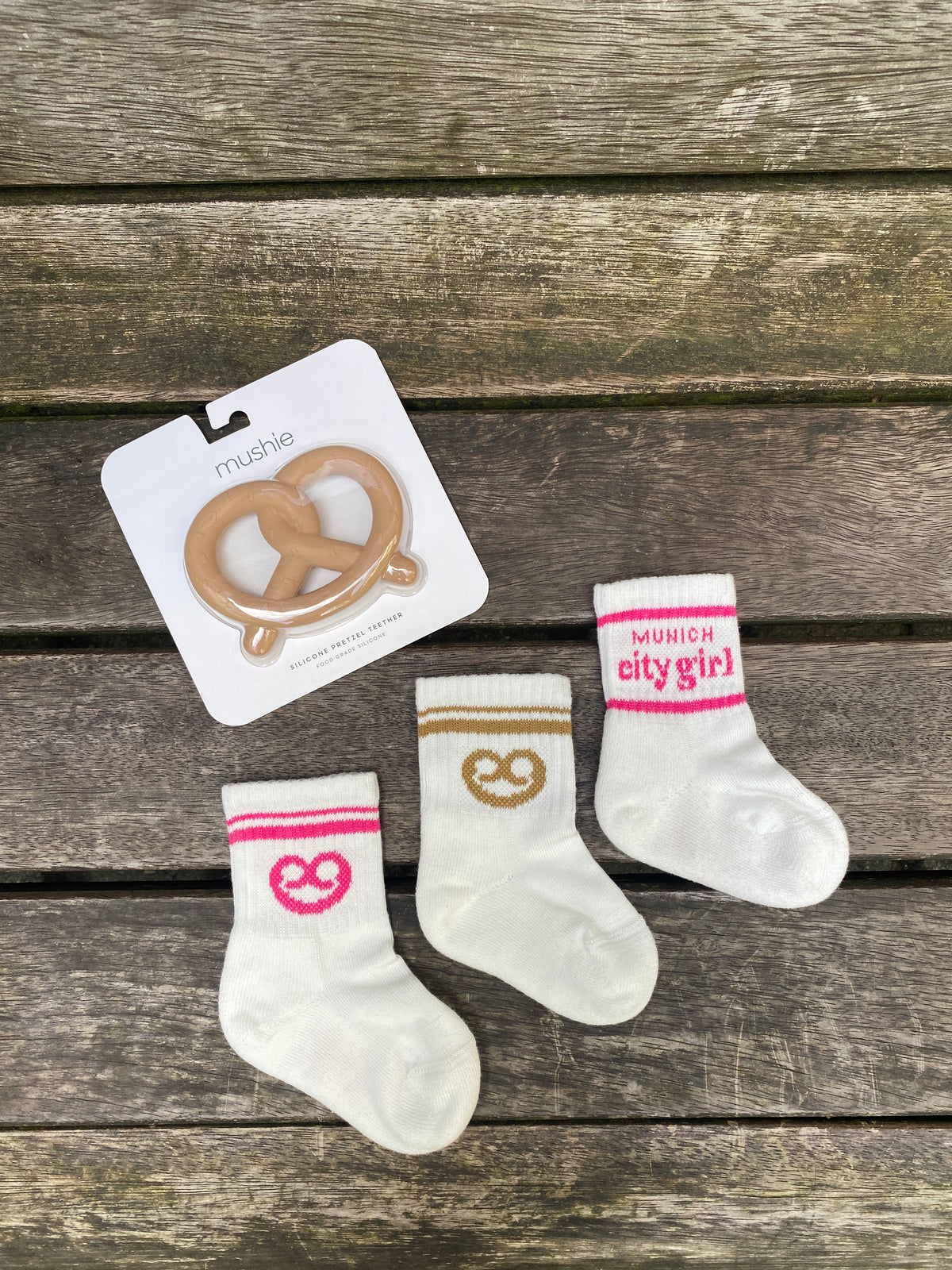 AURYN - Brezen- Socken weiss/ braun - Partnerlooksocken MINI & ME
