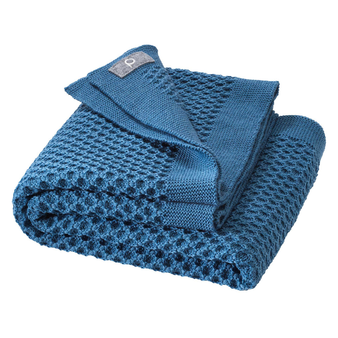 Disana - blaue Waben-Strickdecke aus Wolle 80x100cm