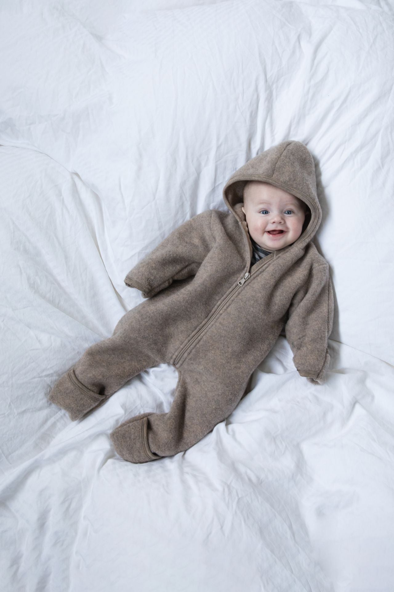 Engel - Baby Zip Overall Wollfleece mit Kapuze beige