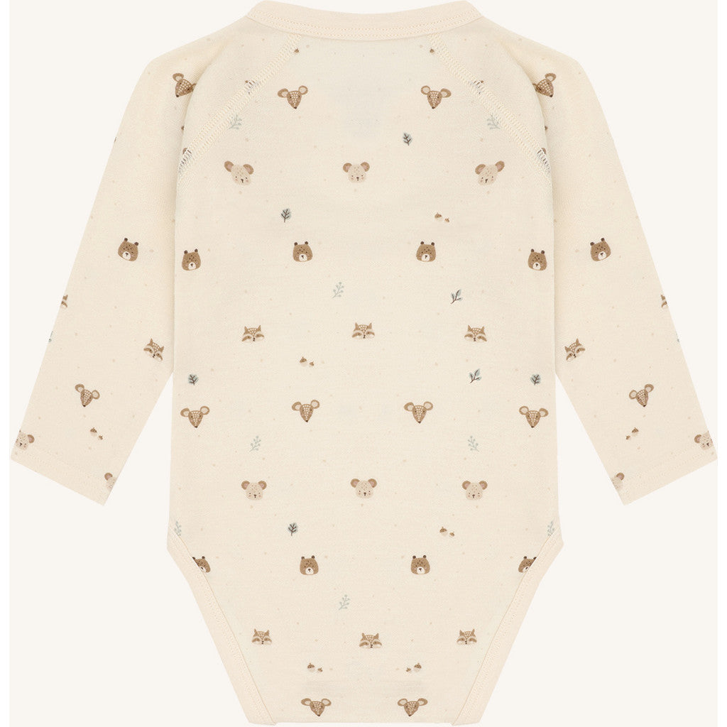 Hust & Claire - Baby Wickelbody Wolle Waldtiere beige