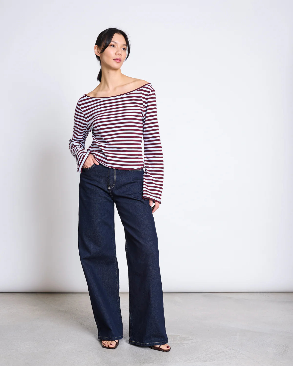 Jan ´n June - Offshoulder Langarmshirt Arba getreift Rot Blau