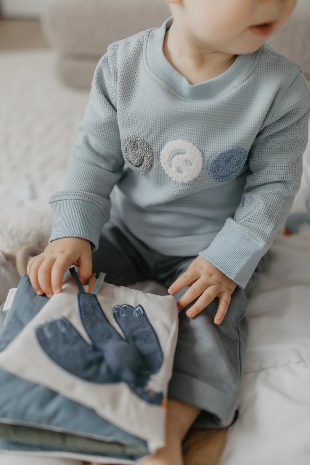 Leevje - Kinder Langarmshirt Waffelpique Smiley Baumwolle (bio)