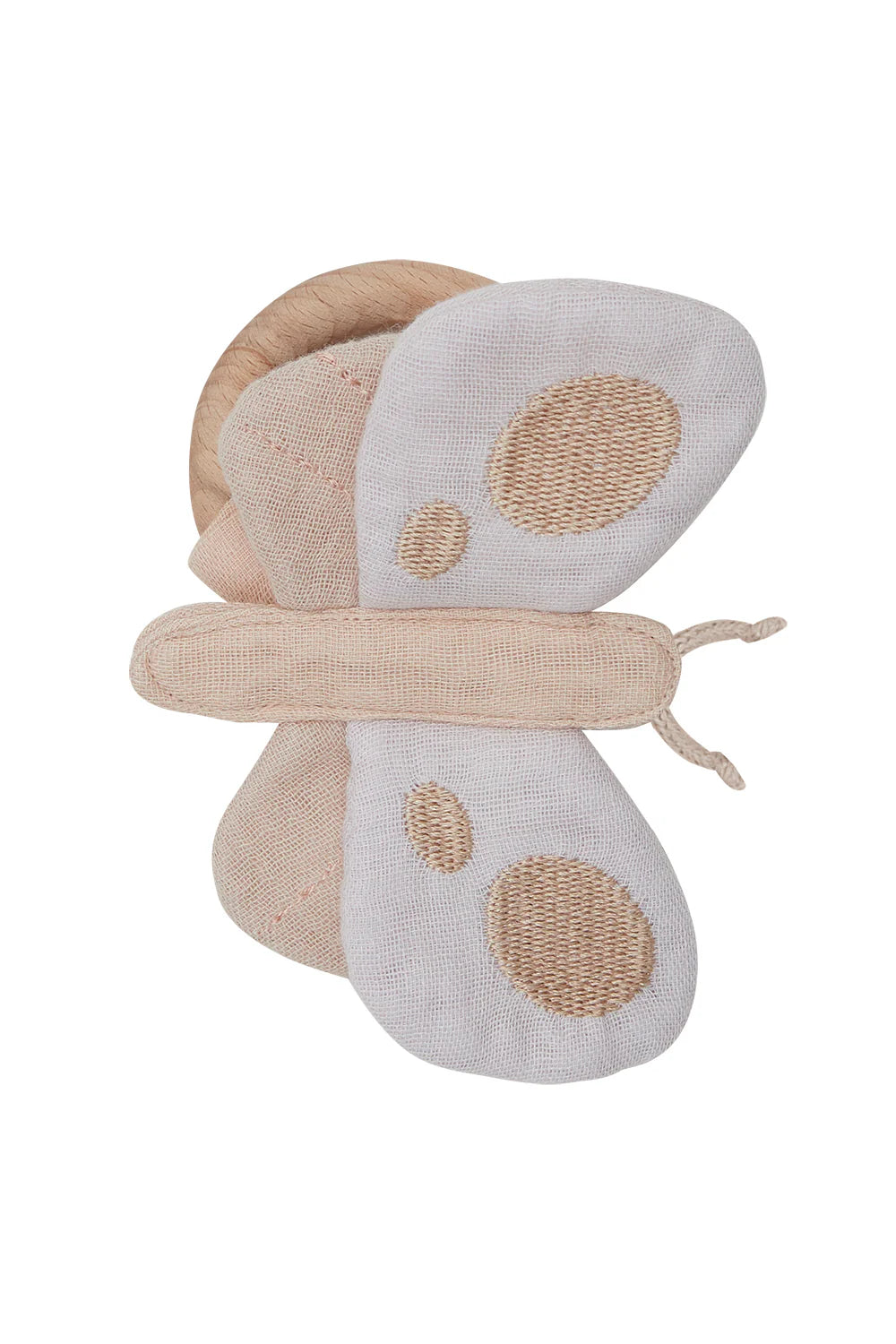 Leevje - Baby Rassel Schmetterling aus Musselin mit Holzring