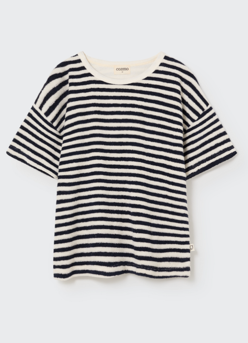 My Little Cozmo - Kinder kurzarm T-Shirt frottee dunkelblau gestreift