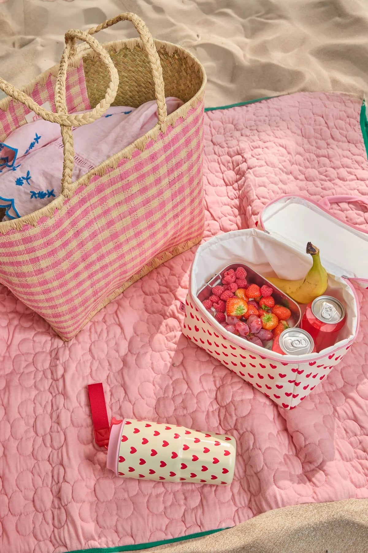 Rice - Stoffkühltasche creme mit Herzen-Print