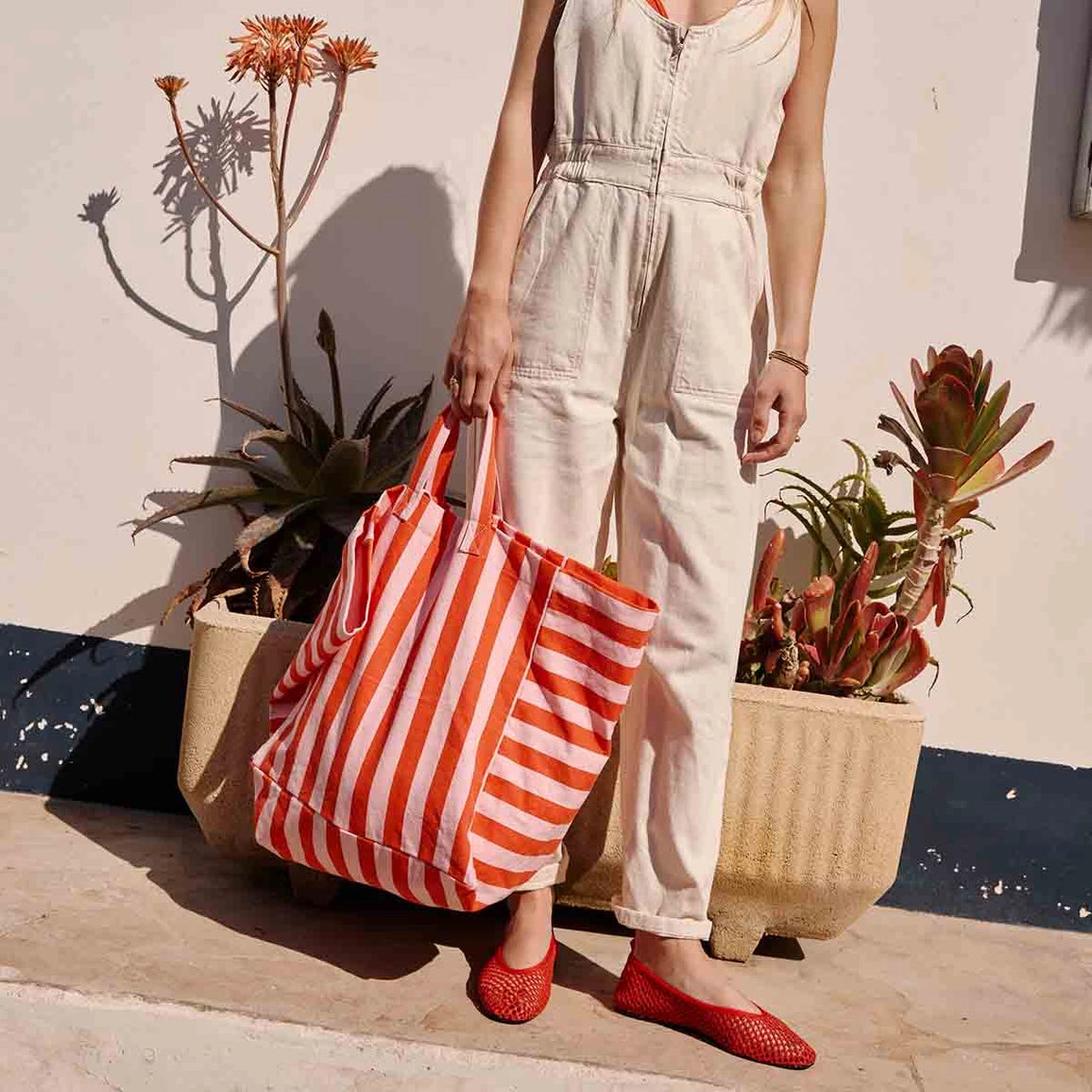 Rose in April - Tote Bag Elisa Streifen rosa/rot