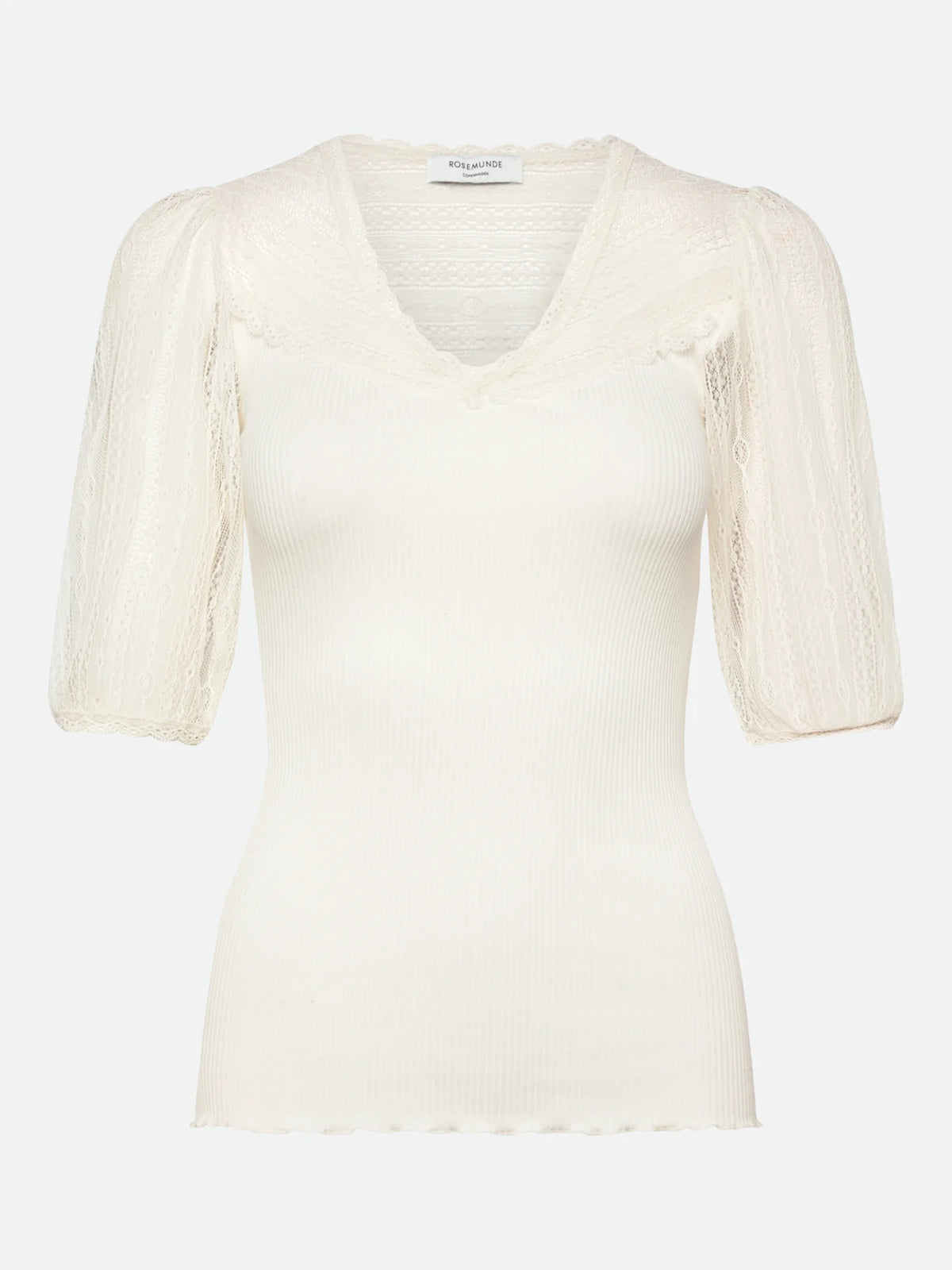 Rosemunde - Seiden T-Shirt Beatha mit Spitze weiß