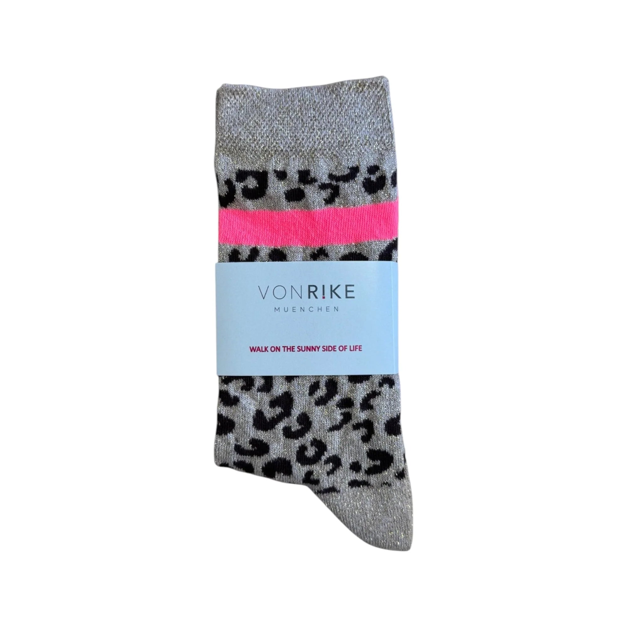 Von Rike - Damen Socken Glitzer Leopard beige