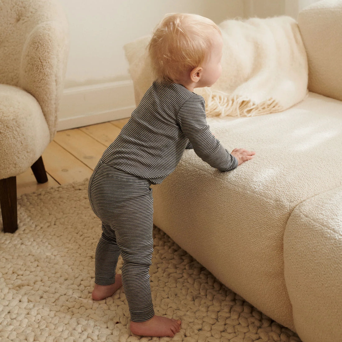 Wheat - Baby Leggings Agi Wolle Streifen grau/blau