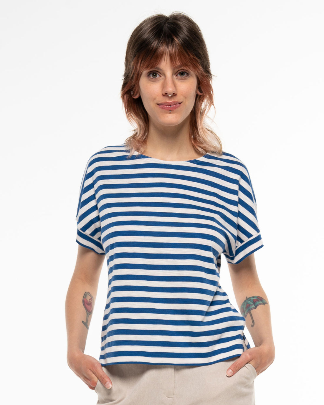 Alma & Lovis - Damen T-Shirt Baumwolle (Bio) blau-weiß