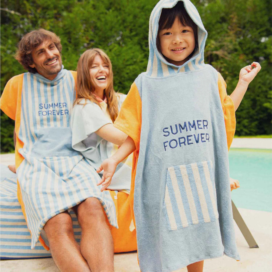 Chamaye - Kinder Poncho aus Baumwolle Summe Blue