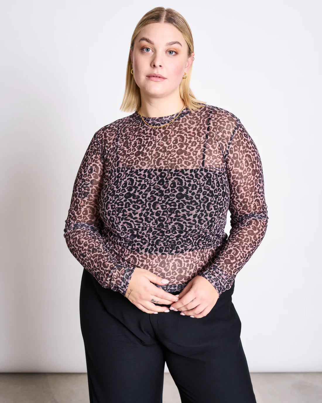 Jan ´n June - Mesh Langarmshirt "Dora" leoprint für Frauen