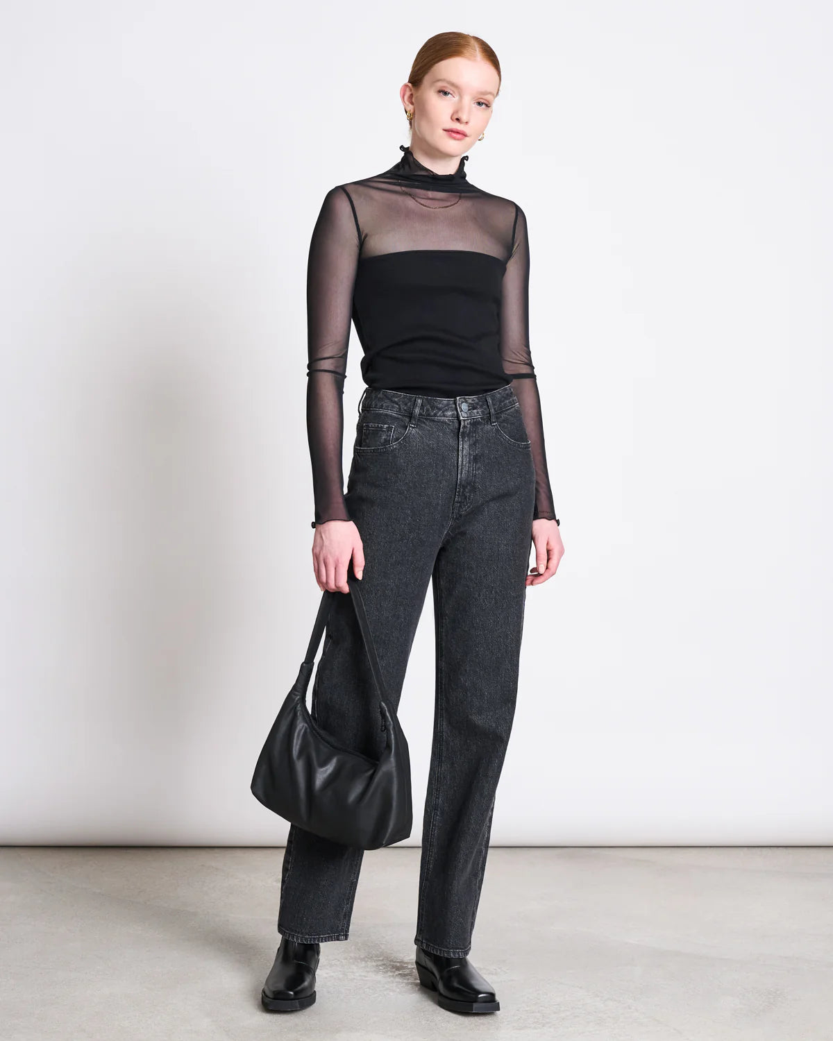 Jan ´n June - Mesh Rollkragenshirt "Pluie" schwarz für Frauen