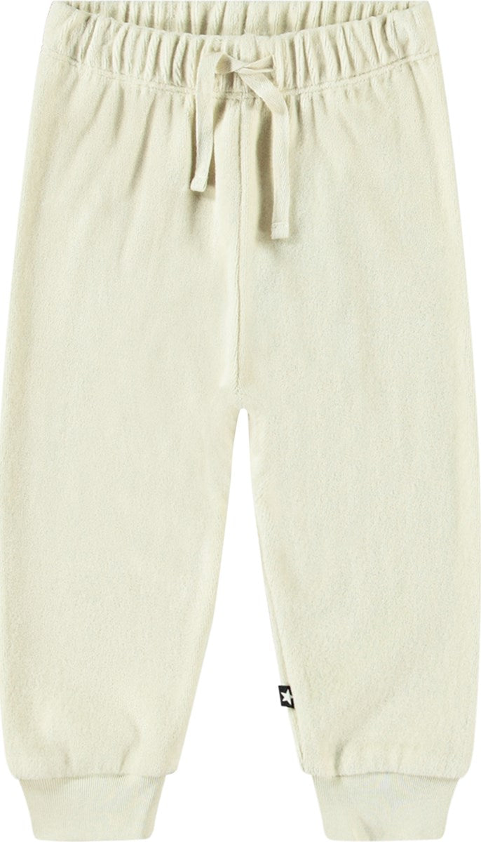 Hellgraue Jogginghose für die Kleinen, hergestellt aus Öko-Baumwollvelours mit einer ungekämmten Innenseite