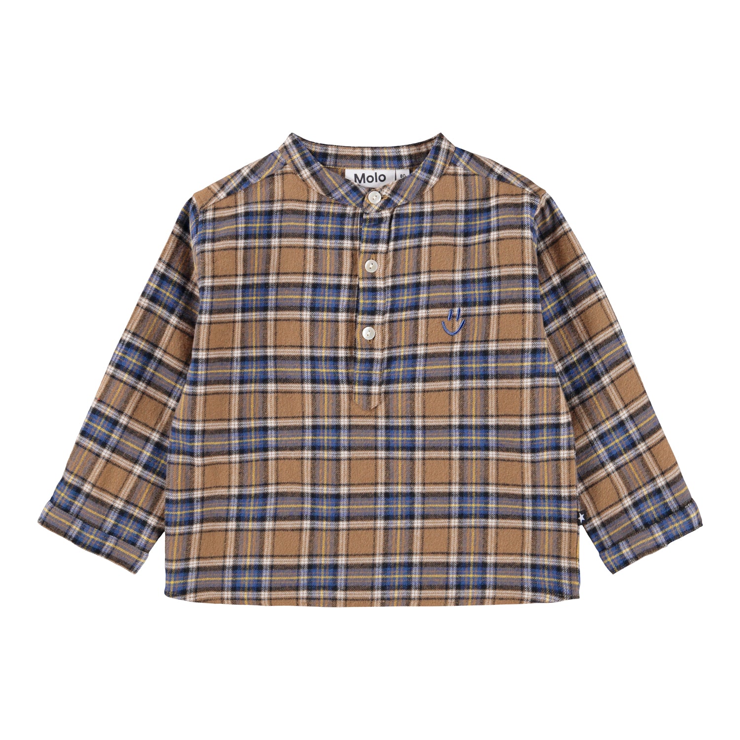 Molo - Langarmshirt braun blau kariert für Jungen/Babys mit Smiley