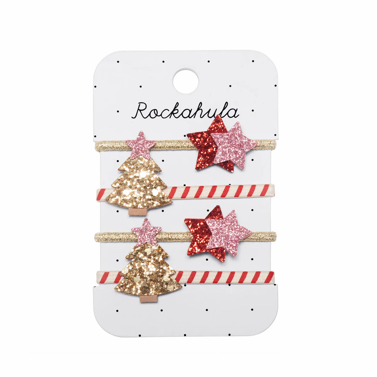 Rockahula - Haargummis Weihnachtsbaum glitzernd rosa, 4er Set