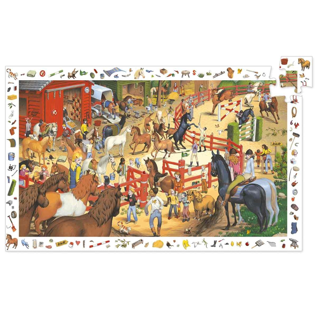 Wimmelpuzzle Reiterhof 200 Teile für Mädchen und Jungen fair produziert von Djeco