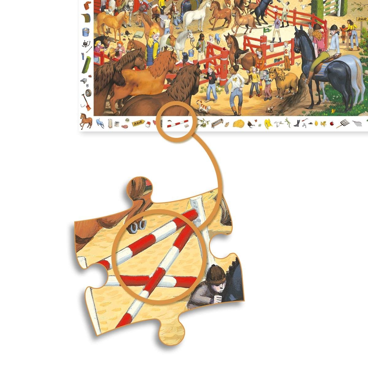 Wimmelpuzzle Reiterhof 200 Teile für Mädchen und Jungen fair produziert von Djeco