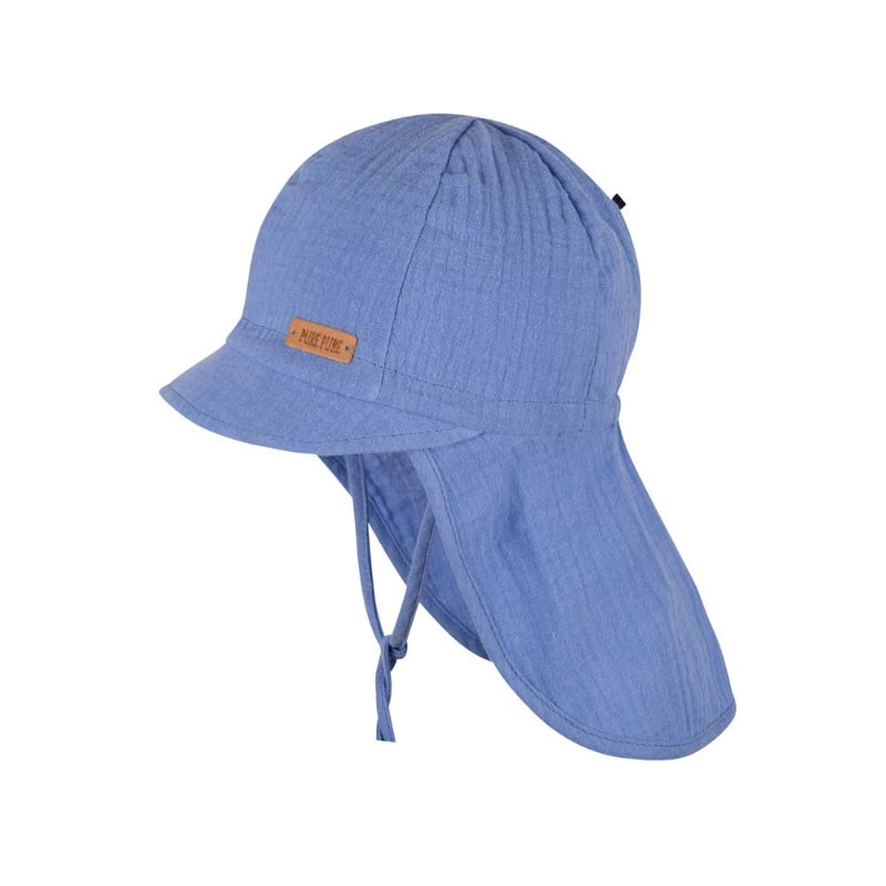 Pure Pure - Sonnenkappe UV-Schutz Musselin blau mit Nackenschutz