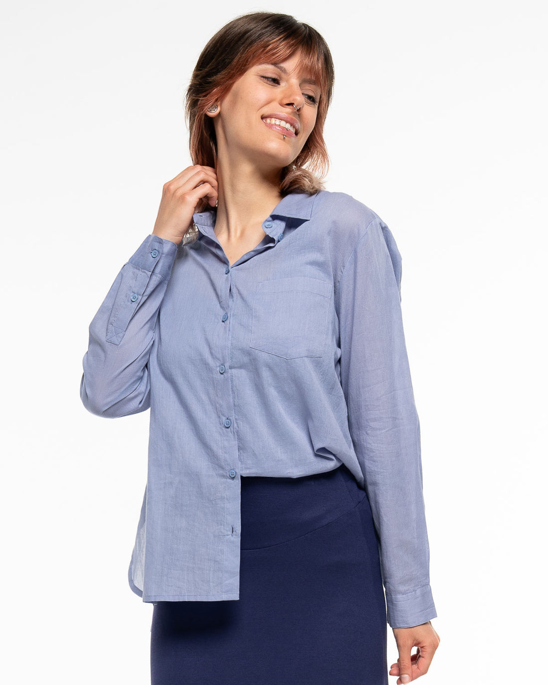 Alma &amp; Lovis - Hemdbluse Bio-Baumwolle blau