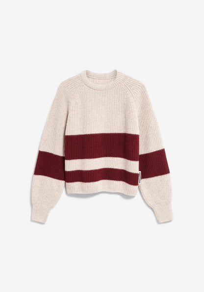 Armedangels - Strickpullover Bio-Wollmix Streifen natur/weinrot