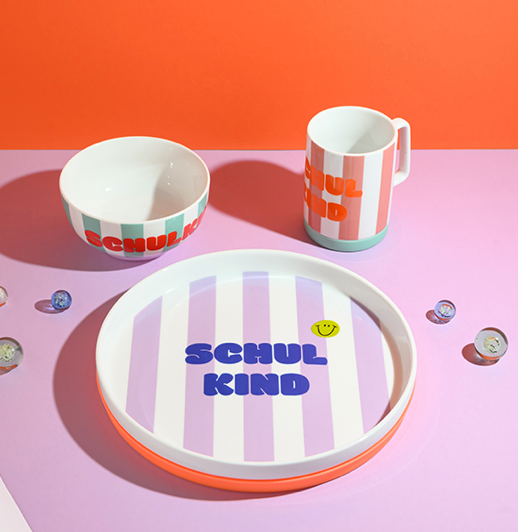 Porzellanset Schulkind Stripes flieder und pink ava &amp; Yves