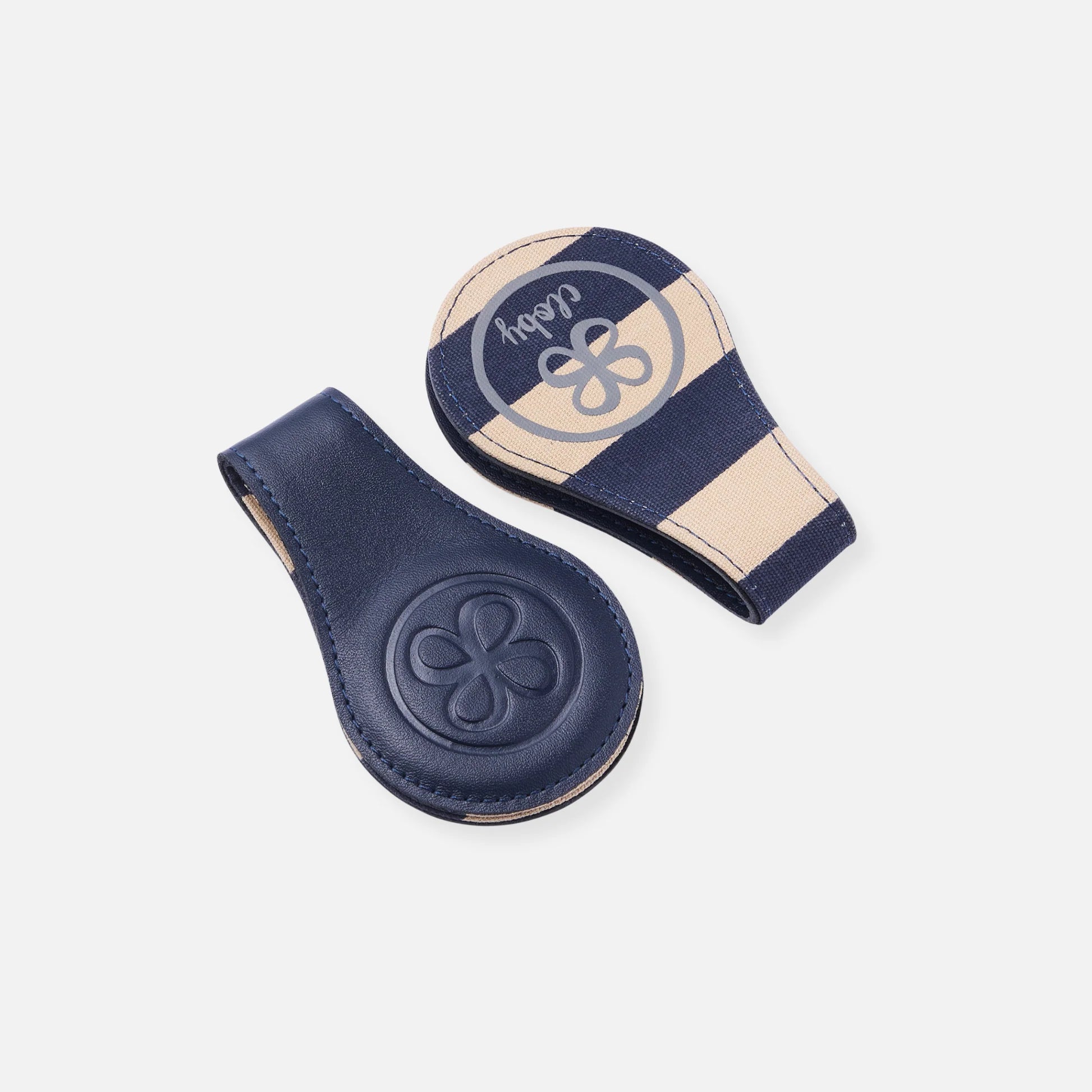Cloby - Wendbare Leder Magnetclips blau/ Streifen