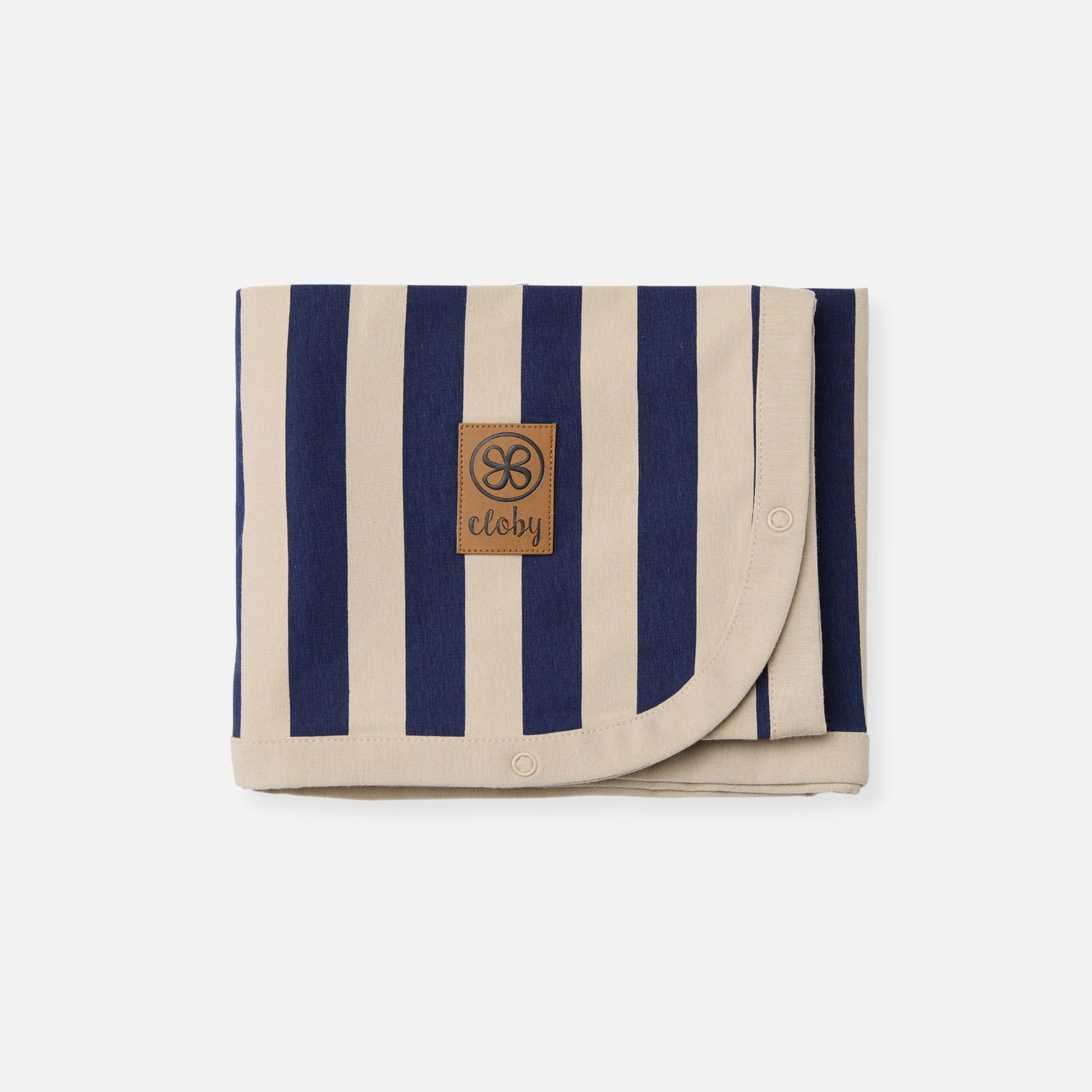 Cloby - Babydecke/ Sonnenschutz mit UV-Schutz 50 Streifen blau/ beige