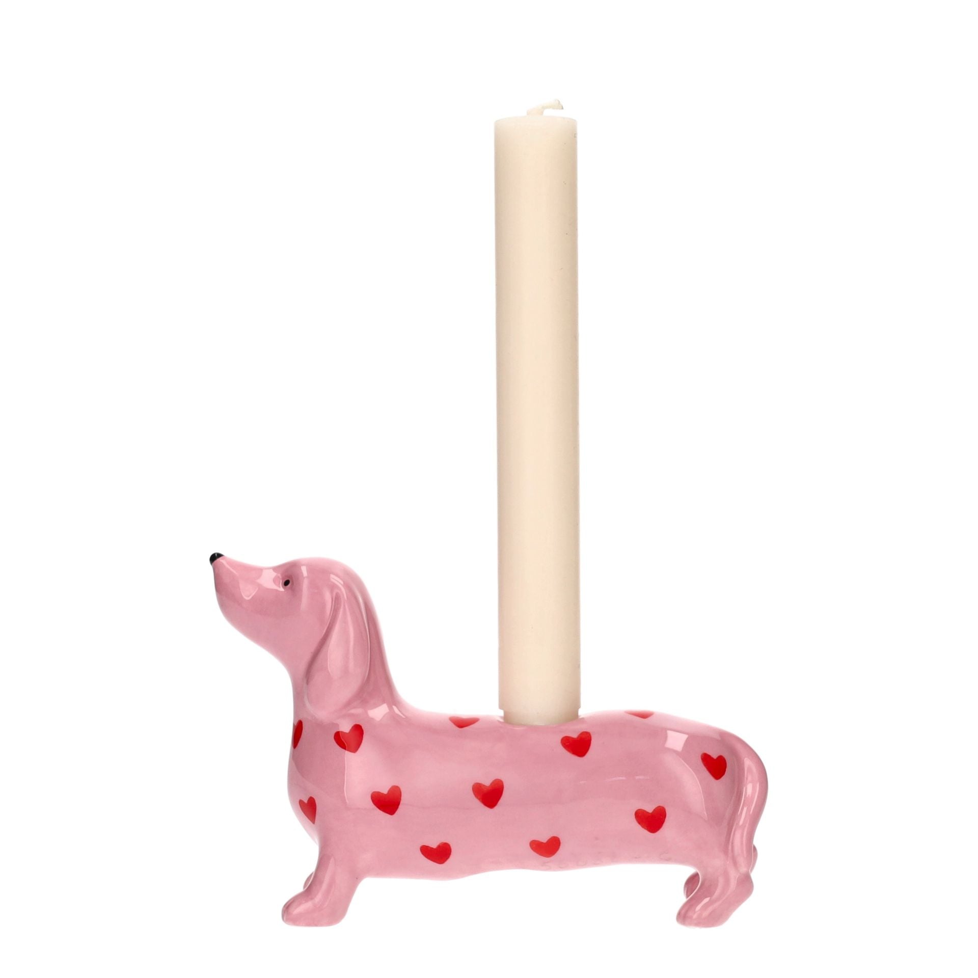 Gift Company - Kerzenhalter Mignon Dackel mit Herzen rosa