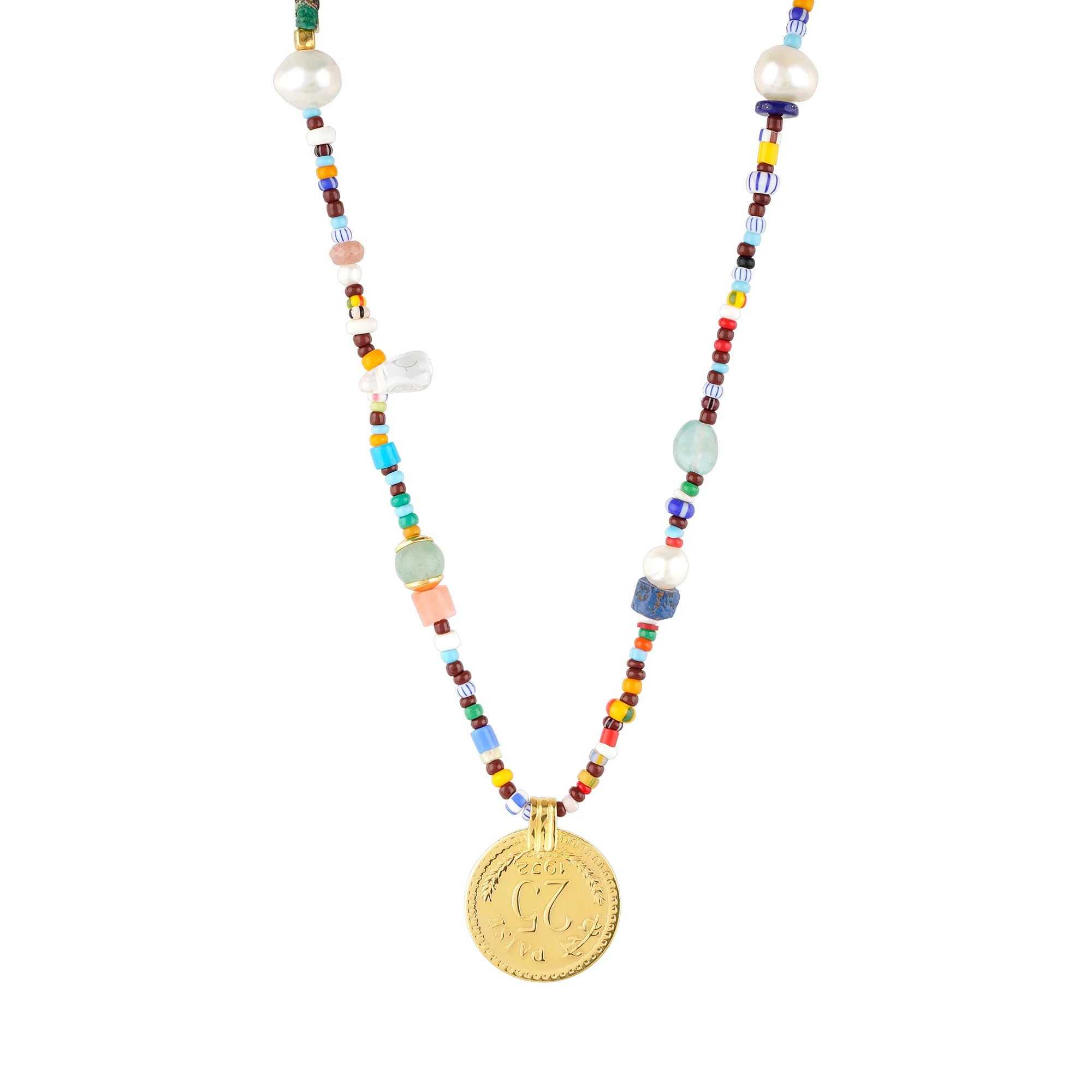 Hoffnungsträger - Bunte Choker-Kette Afrika Münze gold