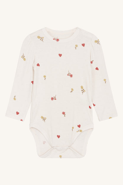 Hust &amp; Claire - Baby Body Buller Bambus natur mit Blumen &amp; Herzen
