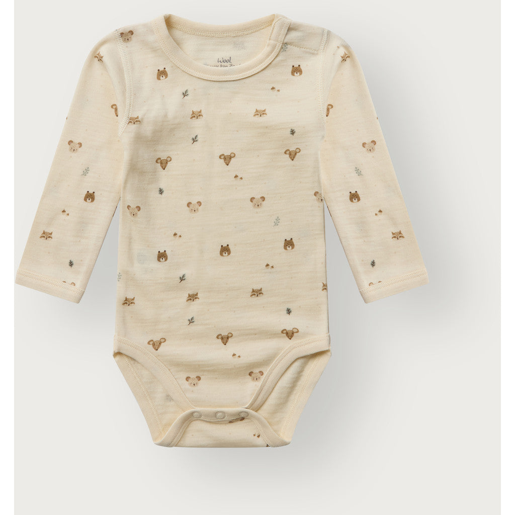 Hust & Claire - Baby Body Wollte Waldtiere beige