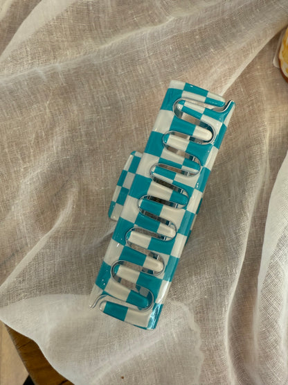 Haarklammer-blau-kariert