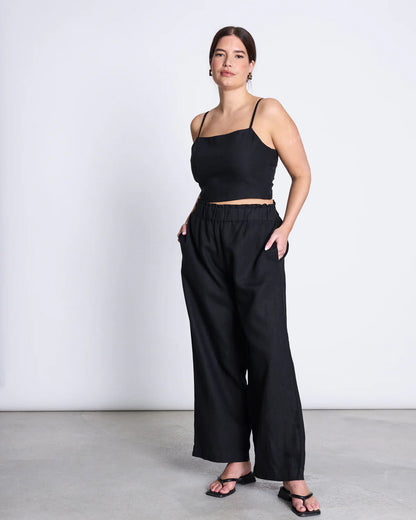 Jan ´n June - Beveren schwarze Leinenhose