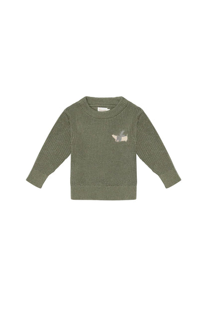 Leevje - Baby Strickpullover Wollw/ Baumwolle Dackel grün