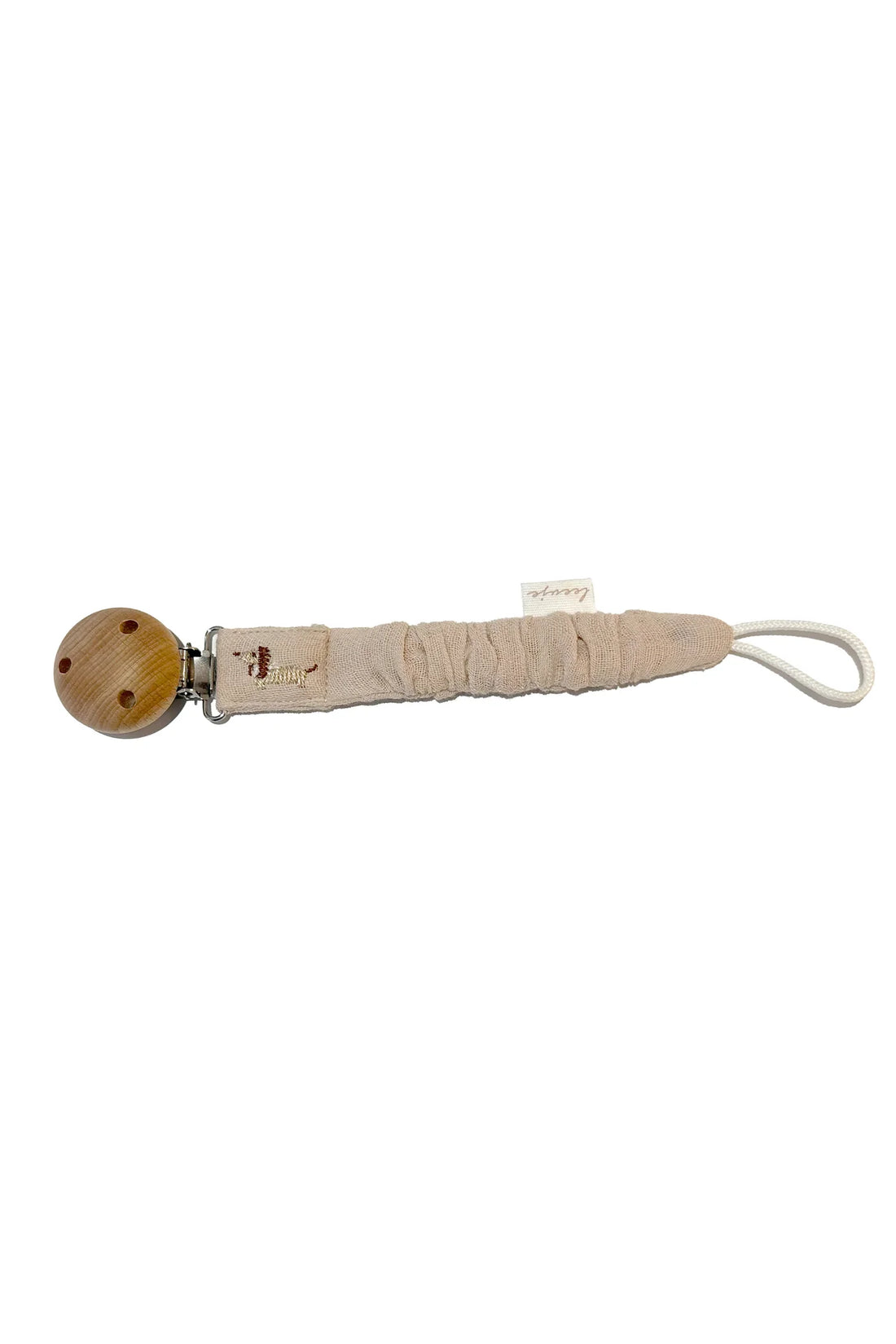 Leevje - Schnullerkette aus Bio-Baumwoll-Musselin Dackel beige