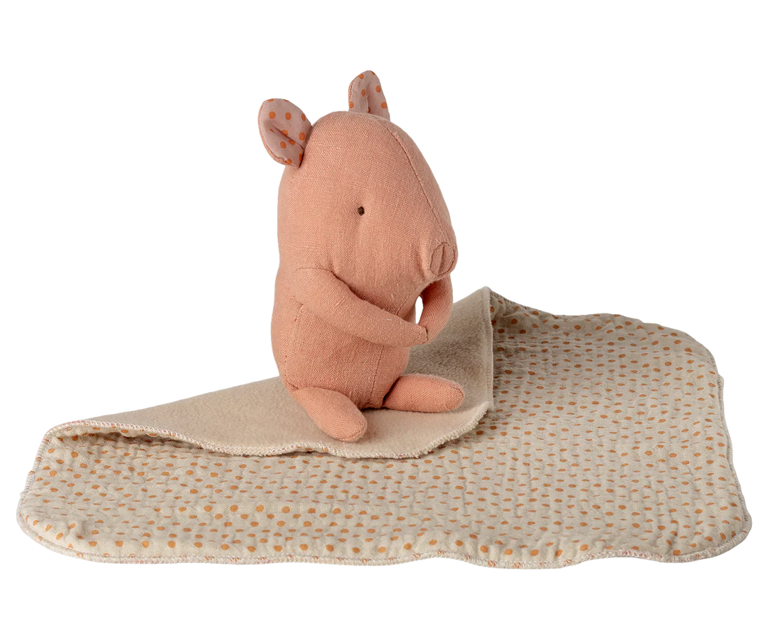 Maileg - Mini Schwein rosa mit Schmusetuch