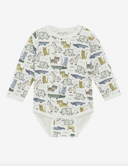 Wunderschöner Langarmbody mit Allover-Print für Mädchen und Jungen von Minymo.