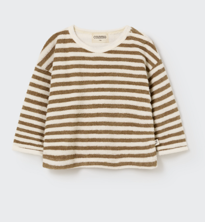 My Little Cozmo -  Baby langarm Shirt braun gestreift aus Frottee