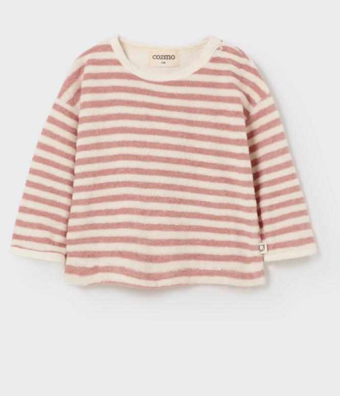 My Little Cozmo -  Baby langarm Shirt aus Frottee rosa gestreift