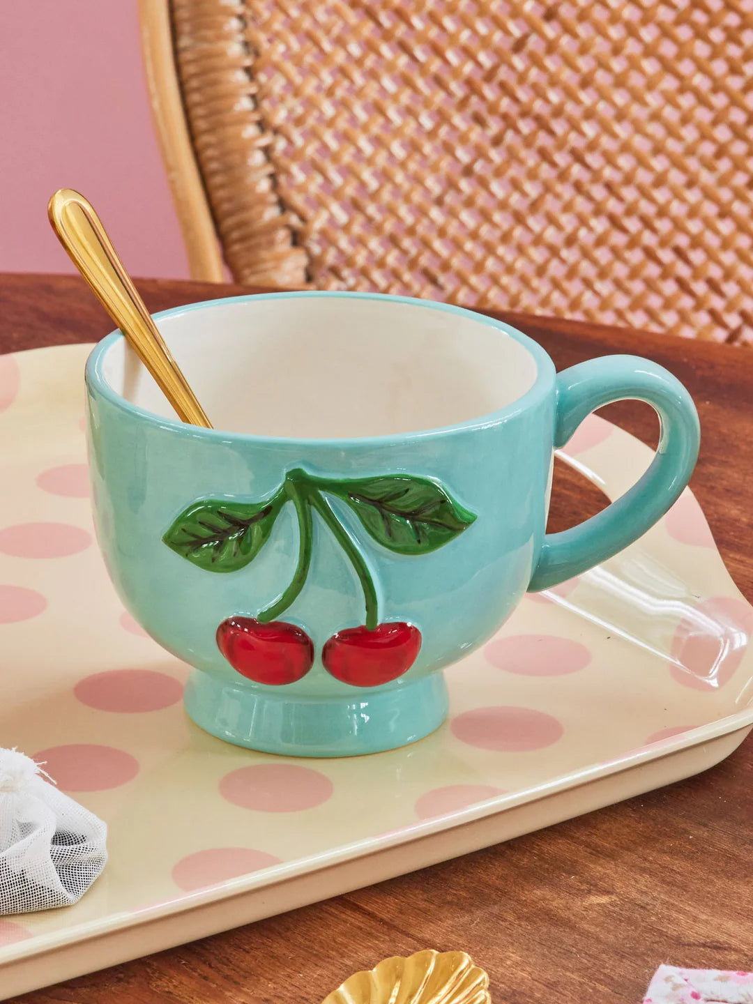 Rice - Becher blau mit Kirsche