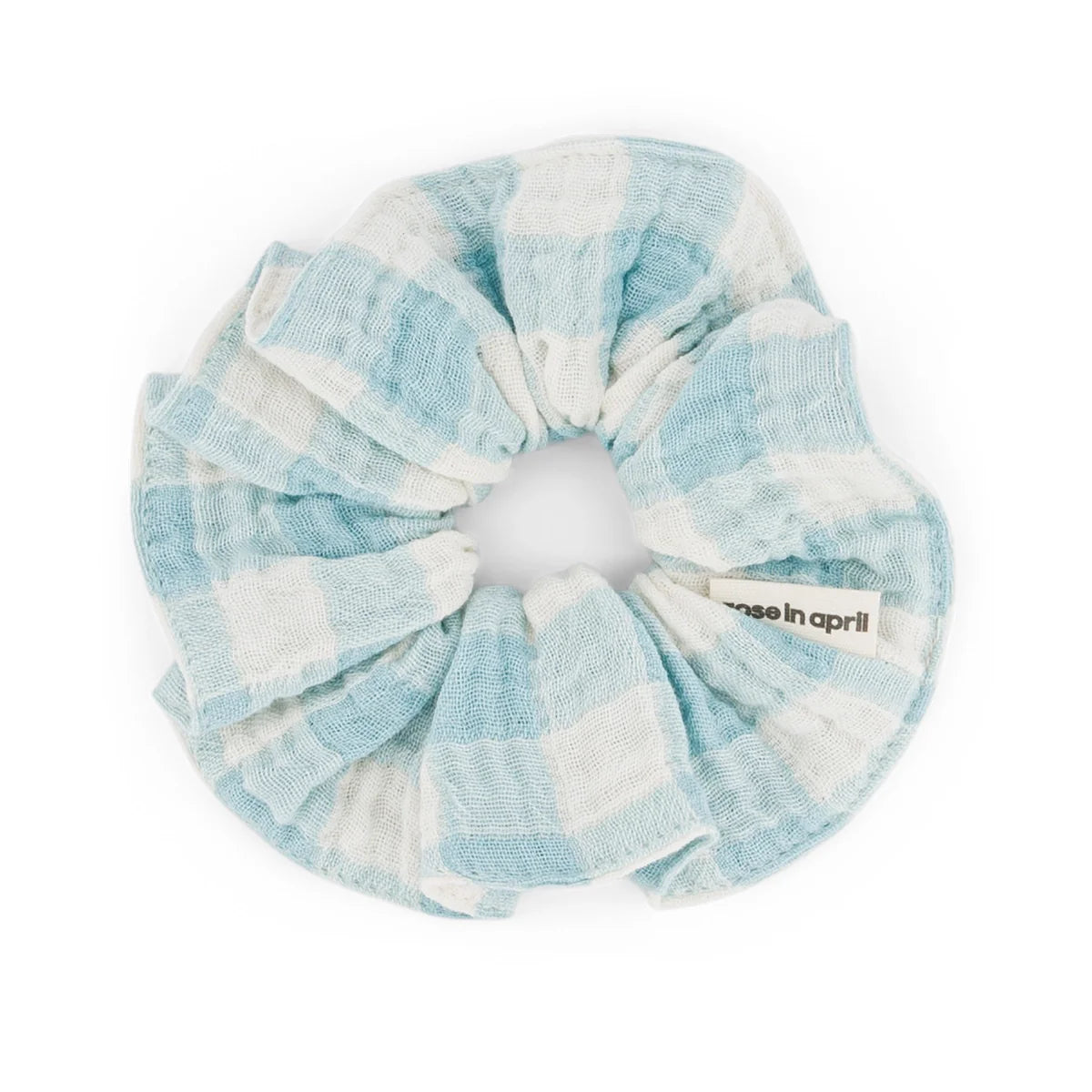 Rose in April - Scrunchie Baumwolle karo hellblau/ natur