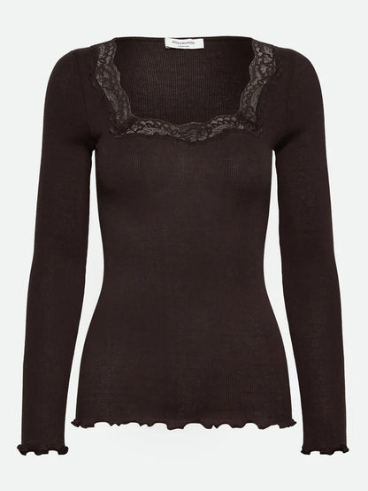 Rosemunde - Langarmshirt mit Spitze für Frauen in braun (vorne)
