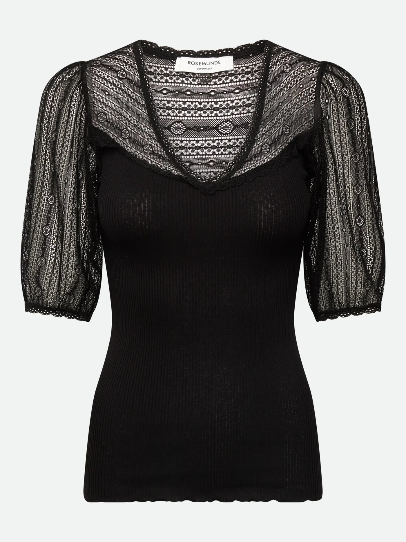 Rosemunde - Seiden T-Shirt Beatha mit Spitze schwarz