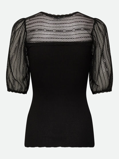 Rosemunde - Seiden T-Shirt Beatha mit Spitze schwarz