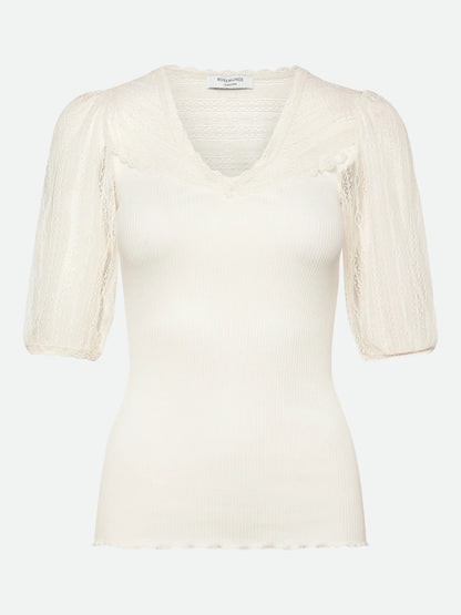 Rosemunde - Seiden T-Shirt Beatha mit Spitze weiß