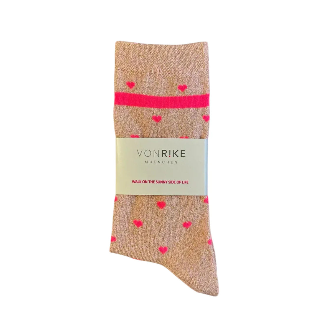 Von Rike - Damen Socken Glitzer Herz Neon Pink